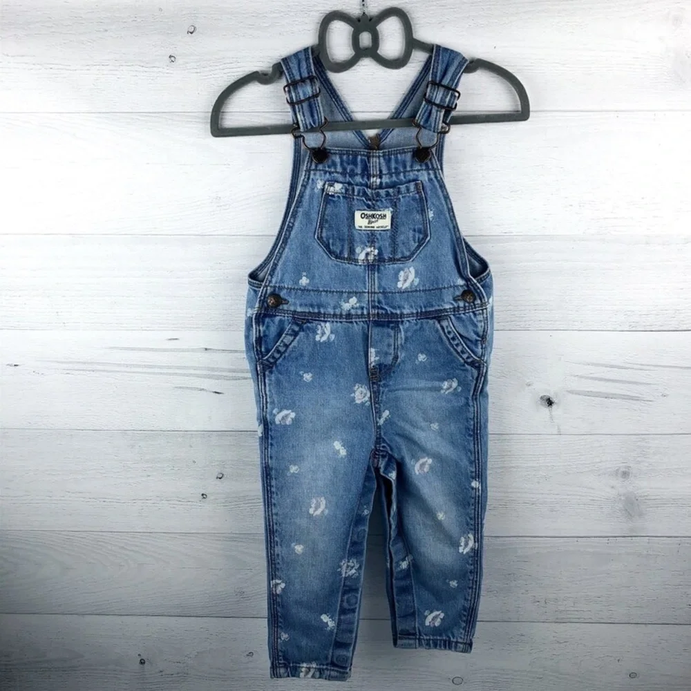 2T Denim Overalls by OshKosh with White & Pink Floral Size 2T